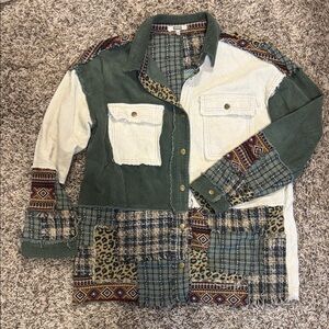 Gimmicks Patchwork Button-Up shacket.